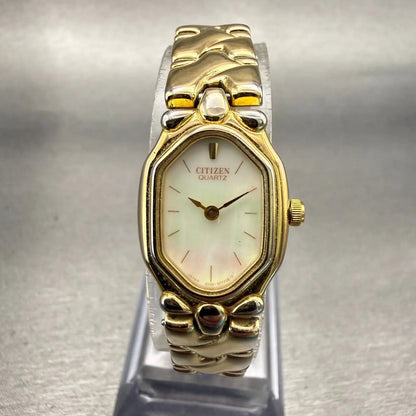Citizen Watch Women 17mm MOP Dial Gold Tone Oval 3220-326130 New Battery VTG0