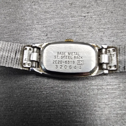 Seiko Watch Women 13mm White Dial Two Tone Rectangle 2E20-6319 New Battery VTG10