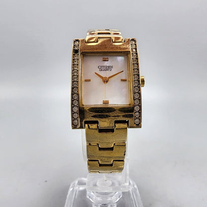 Citizen Tank Watch Women 20mm MOP Dial Gold Tone Rectangle 5930-S072051 New Batt