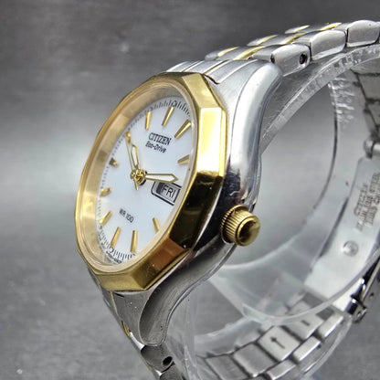 Citizen Eco-Drive Watch Women 26mm White Dial Two Tone Daydate E001-S053480 Runs2
