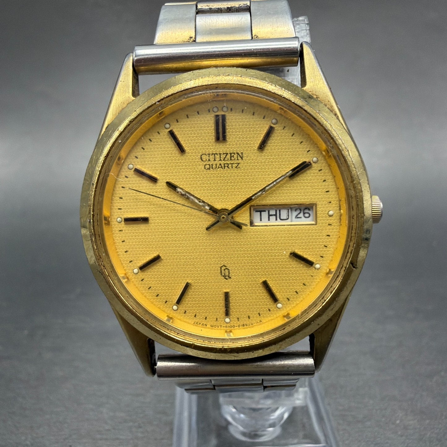 Citizen CQ Watch Men 36mm Gold Dial Gold Tone Daydate Round 6100-S96401 PARTS0