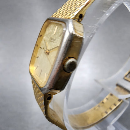 Seiko Watch Women 19mm Champagne Dial Gold Tone Rectangle 54215060 New Batt2