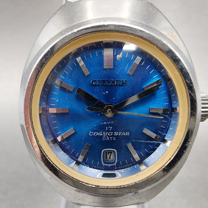 Citizen Cosmostar Watch Women 24mm Blue Dial Steel Date Round Manual Wind Runs1