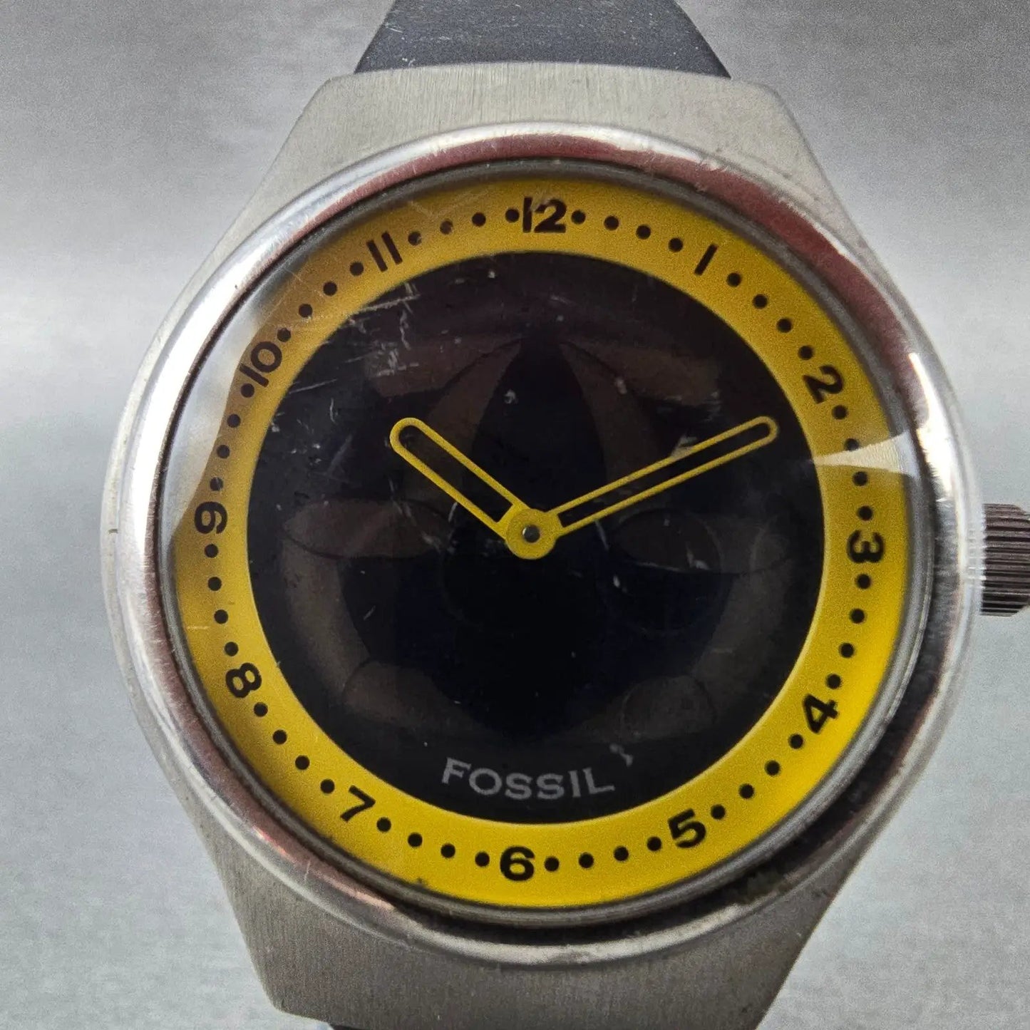 Fossil Big Tic Sport Line Watch Men 38mm Yellow Dial Silver Tone JR-7849 New Bat1