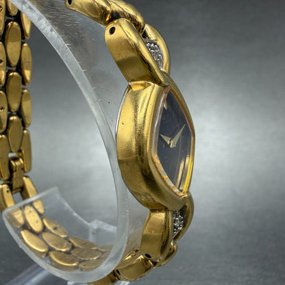 Seiko Watch Women 18mm Black Dial Gold Tone Diamond 4N00-6501 New Battery3