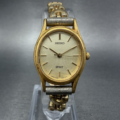 Seiko Spirit Watch Women 19mm Champagne Dial Gold Tone Oval 4N21-5200 NewBattery0