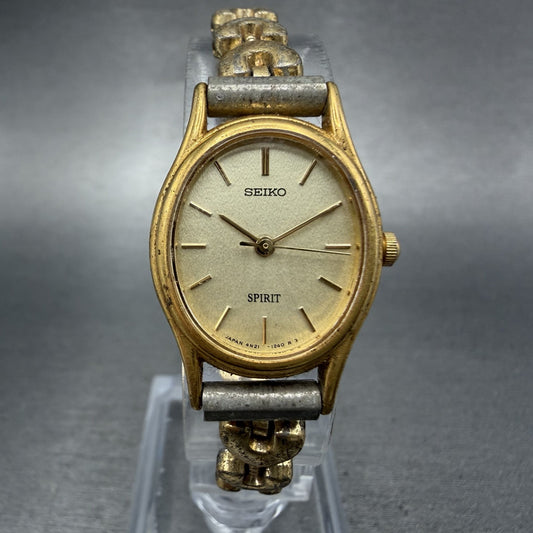 Seiko Spirit Watch Women 19mm Champagne Dial Gold Tone Oval 4N21-5200 NewBattery0