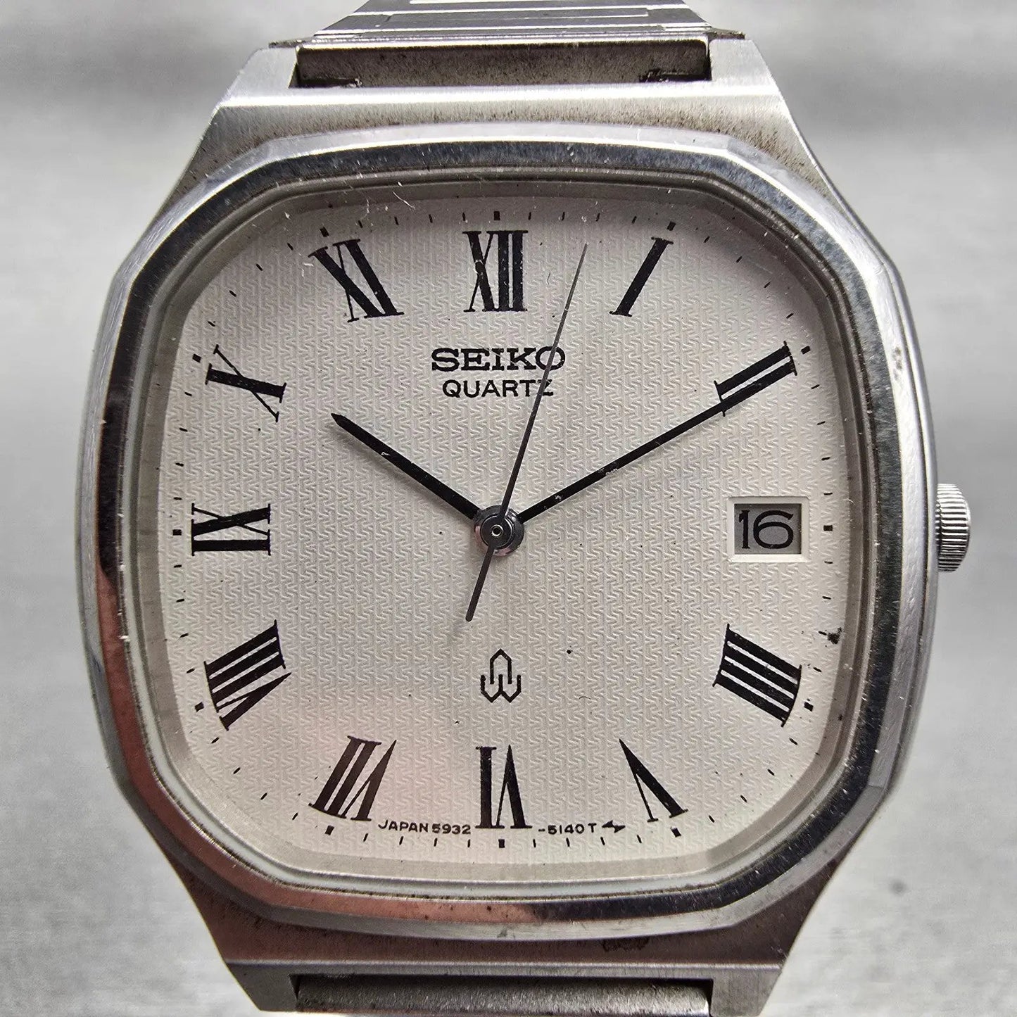 Seiko Watch Men 32mm White Dial Silver Tone Date Rectangle 5932-5030 New Battery1