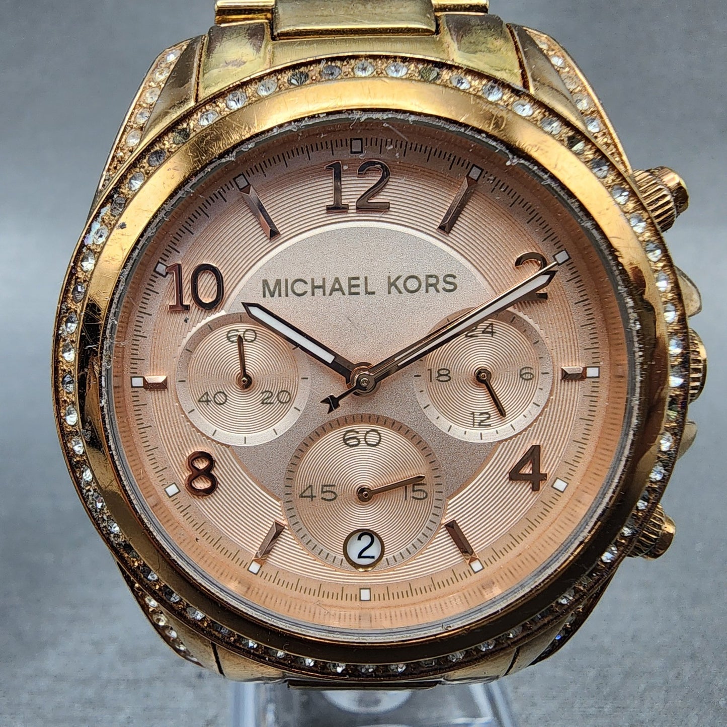 Michael kors Blair Watch Women 39mm Rose Dial Rose Gold Tone Date Round New Batt1