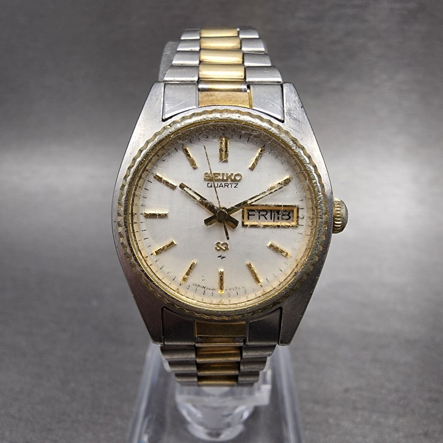 Seiko SQ Watch Women 24mm White Dial Two Tone Daydate Round 26260159 New Bat0