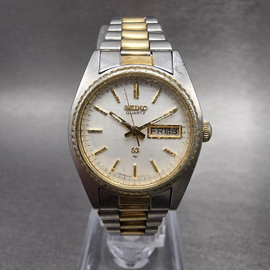 Seiko SQ Watch Women 24mm White Dial Two Tone Daydate Round 26260159 New Bat0