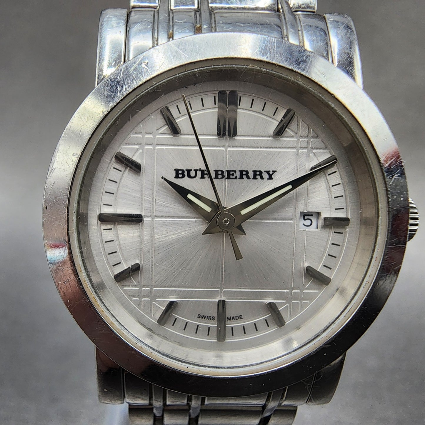 Burberry Watch Women 28mm Silver Dial Silver Tone Date Round Bu1351 PARTS2