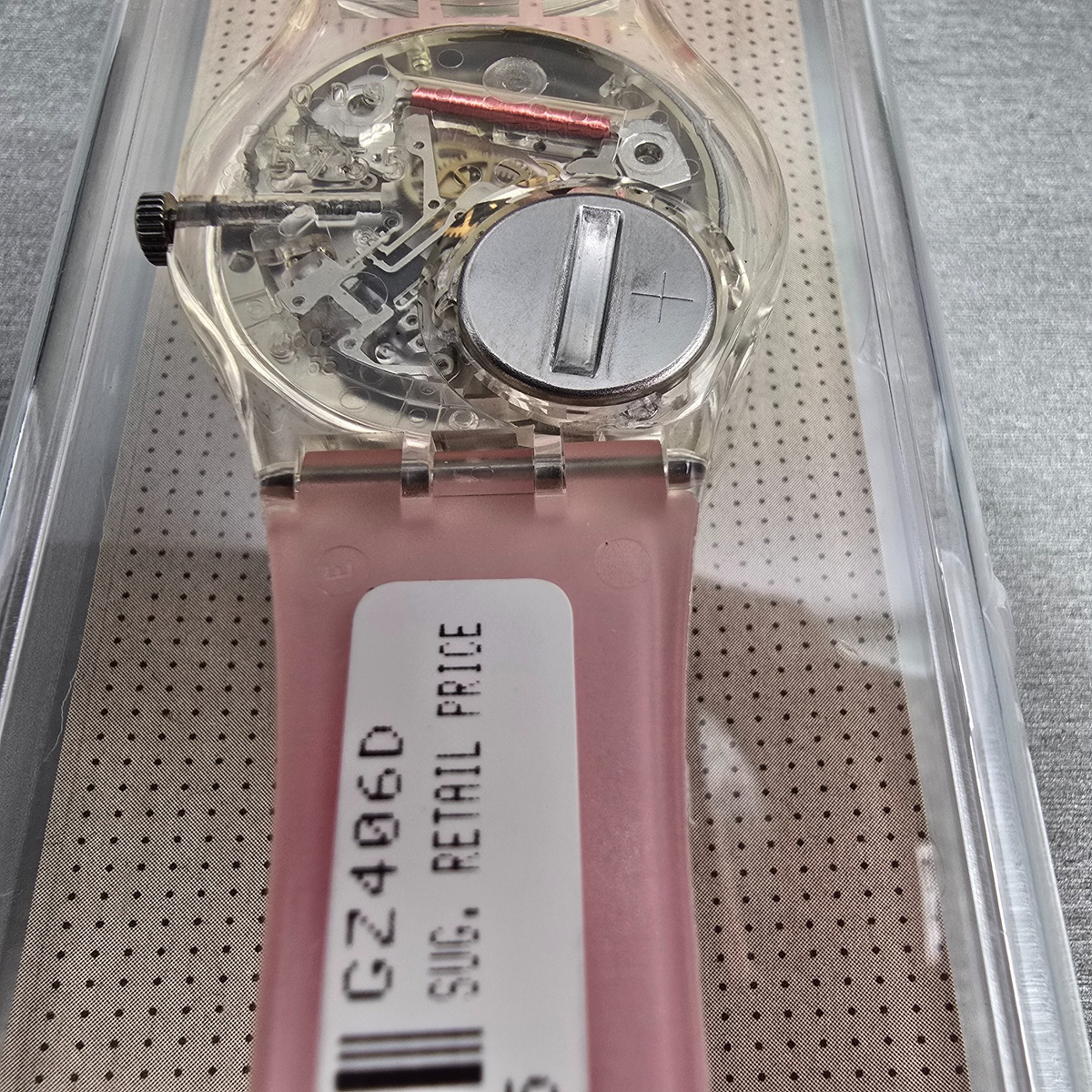 Swatch MoMA Red Watch Men 34mm Silver Dial Clear Case GZ406D New Battery NOS14