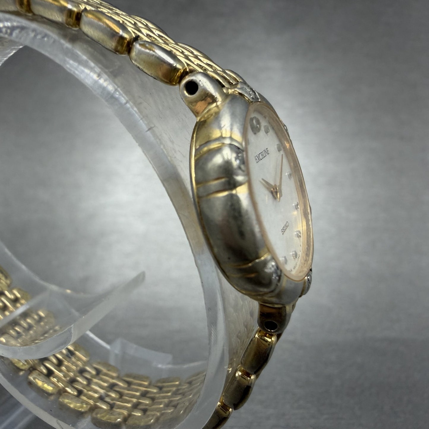 Seiko Exceline Watch Women 21mm White Dial Gold Tone Round 4N20-0640 New Batt3
