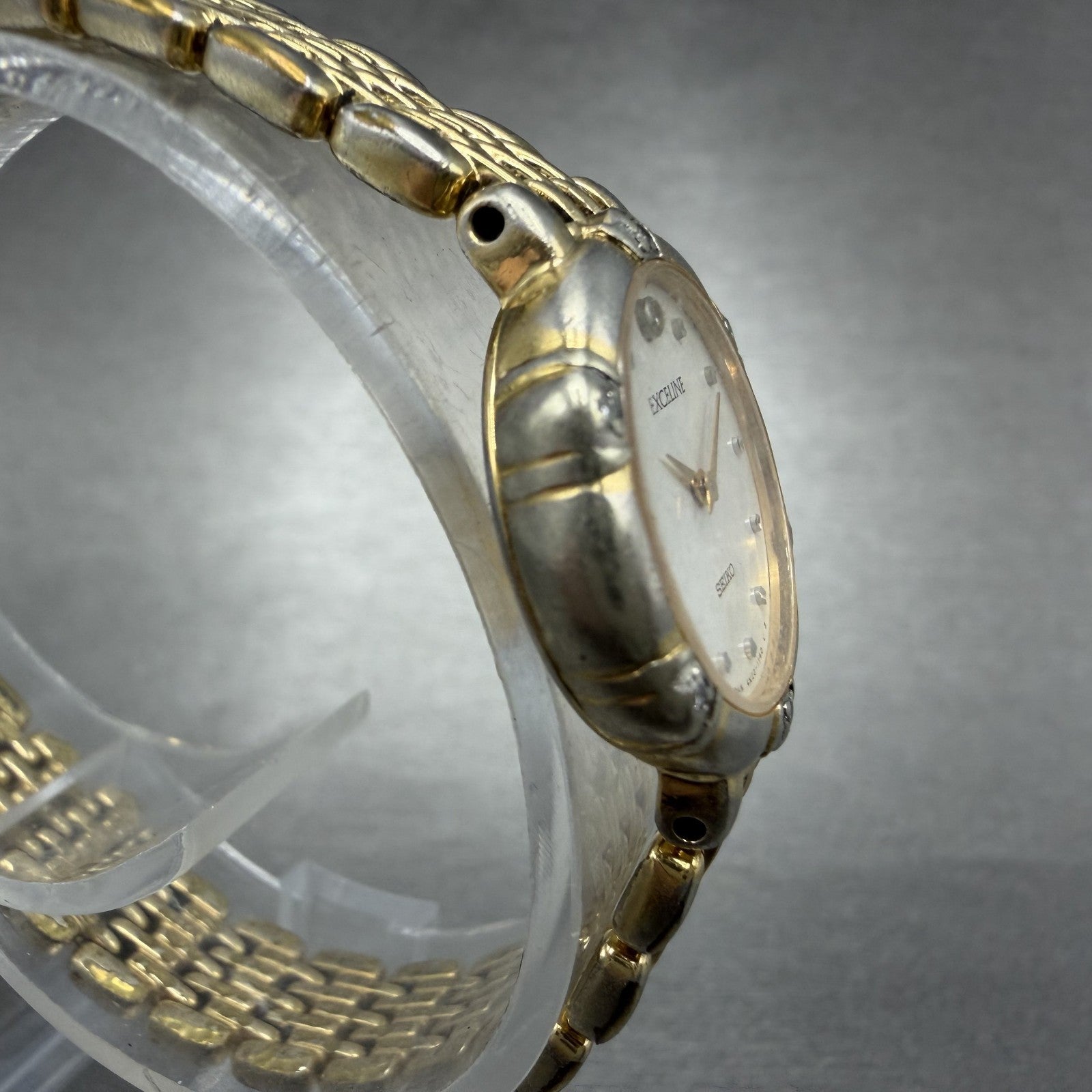 Seiko Exceline Watch Women 21mm White Dial Gold Tone Round 4N20-0640 New Batt3
