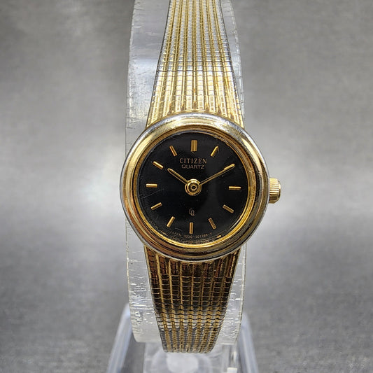 Citizen CQ Watch Women 17mm Black Dial Gold Tone Round 3220324234 New Battery0