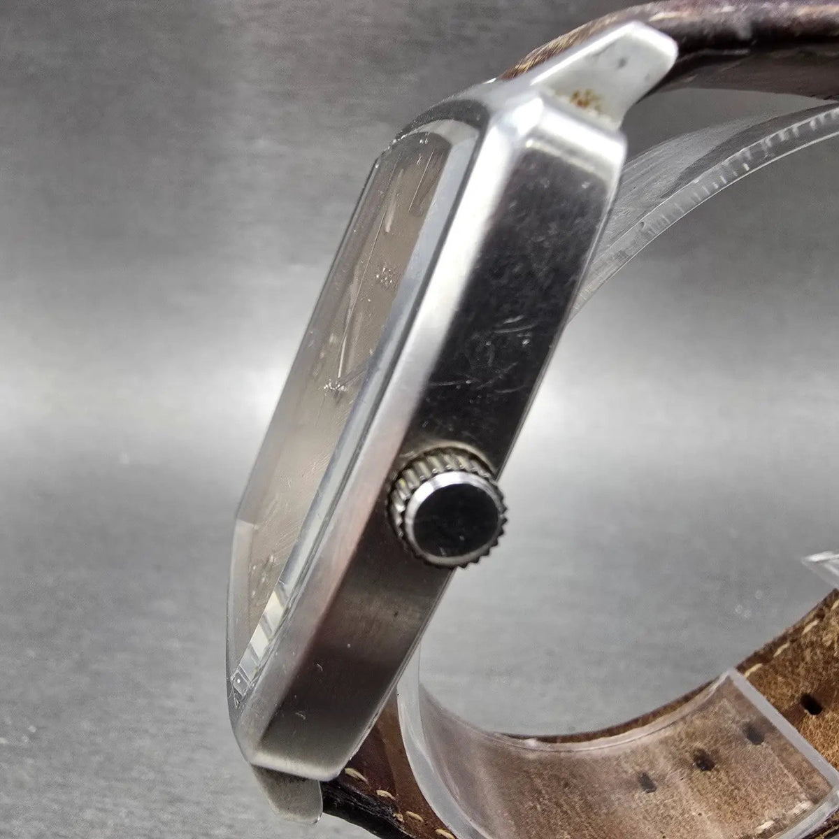 Fossil Tank Watch Men 36mm Brown Dial Silver Tone Date Rectangle FS-4048 New Bat2