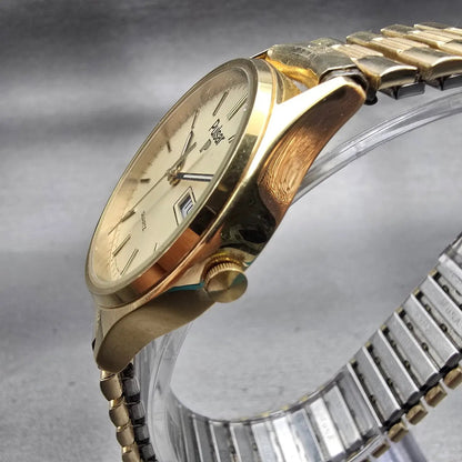 Seiko Pulsar Watch Men 34mm Champagne Dial Gold Tone Daydate Y148-6019 New Batt3