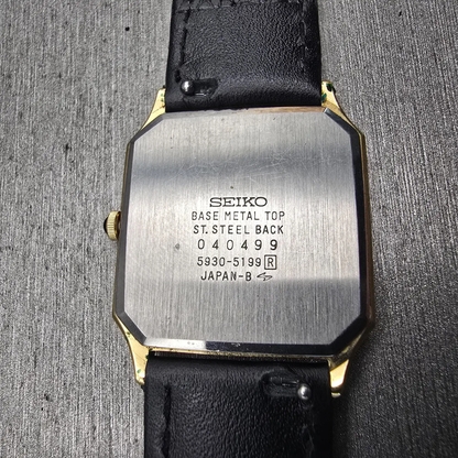 Seiko Watch Men 27mm Gold Dial Gold Tone Rectangle 5930-5199 New Battery Vintage10