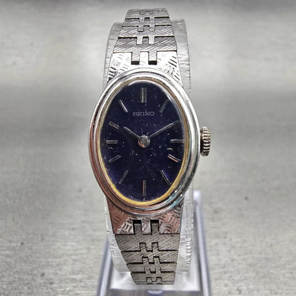 Seiko Watch Women 16mm Blue Dial Silver Tone Oval 1100-5319 Manual Runs VTG0