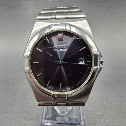 Citizen Eco-Drive Watch Men 36mm Black Dial Silver Date Round E110-H26604 Runs0
