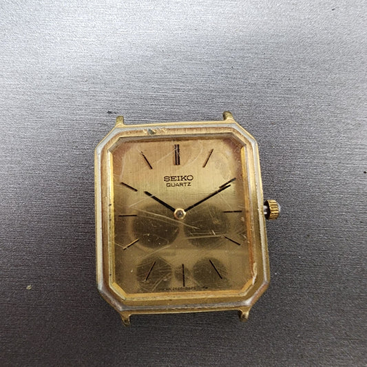 Seiko Tank Watch Men 29mm Gold Dial Gold Tone Octagon 2620-5270 PARTS VTG