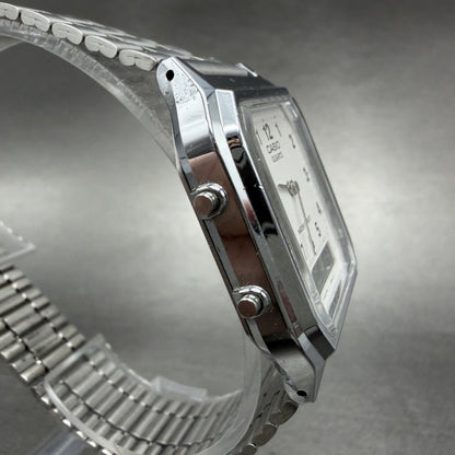 Casio AQ-230 Watch Men 30mm White Dial Silver Tone Alarm Chrono New Battery ABC4