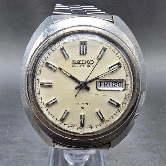Seiko Electronic EL-370 Watch Men 39mm Silver Dial Steel Daydate 3703-7029 PARTS0