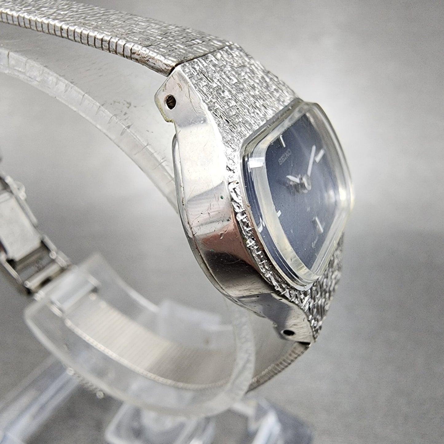 Seiko Watch Women 22mm Blue Dial White Gold plated Manual Wind Runs 1138603