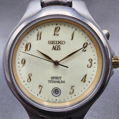Seiko Spirit AGS Watch Men 37mm Luminous Dial Titanium Date 5m22-7B80 PARTS