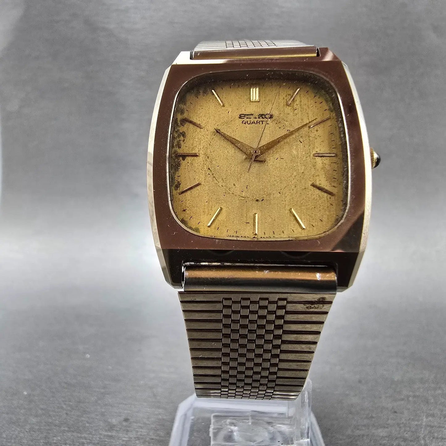 Seiko Tank Watch Men 30mm Gold Dial Gold Tone Rectangle 5931-5341 PARTS Vintage6