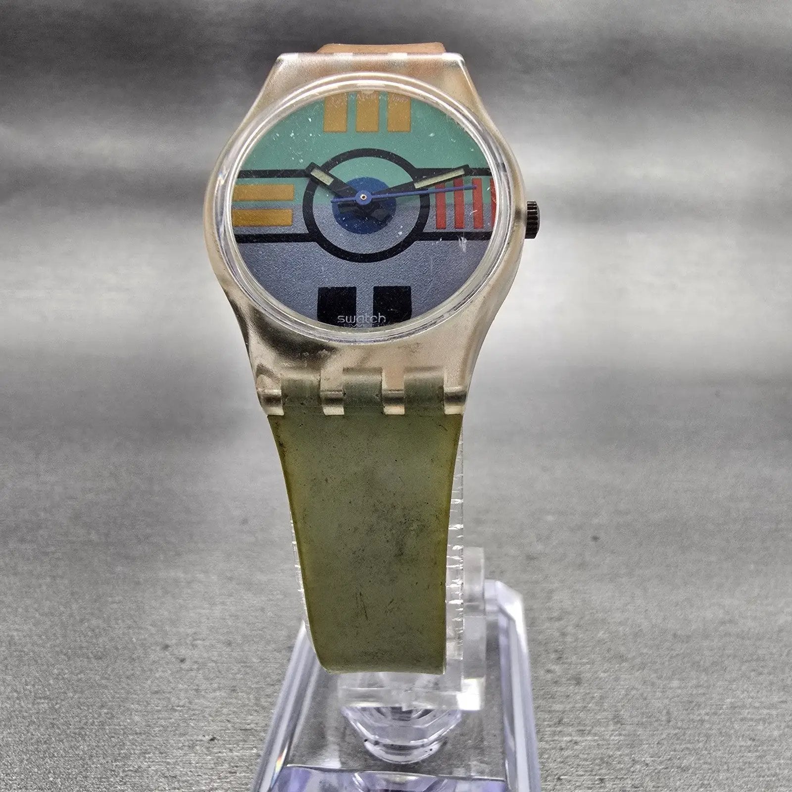 Swatch Flamingo Deli Watch Women 25mm Blue Dial Clear Case Round LK107 New Batt5