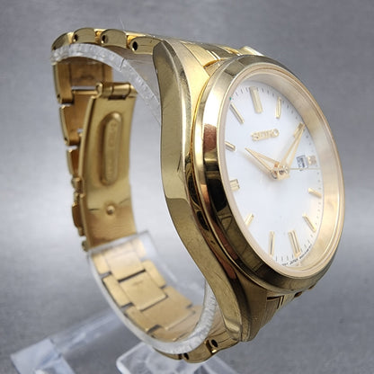 Seiko Watch Women 30mm White Dial Gold Tone Date 6n2200k0 New Battery3