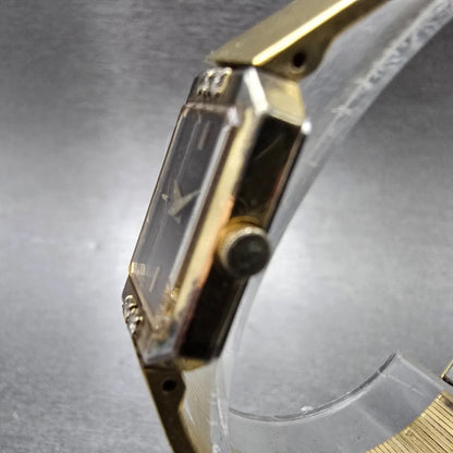 Seiko Watch Women 14mm Brown Dial Gold Rectangle Diamonds 2e20-5099 New Battery2