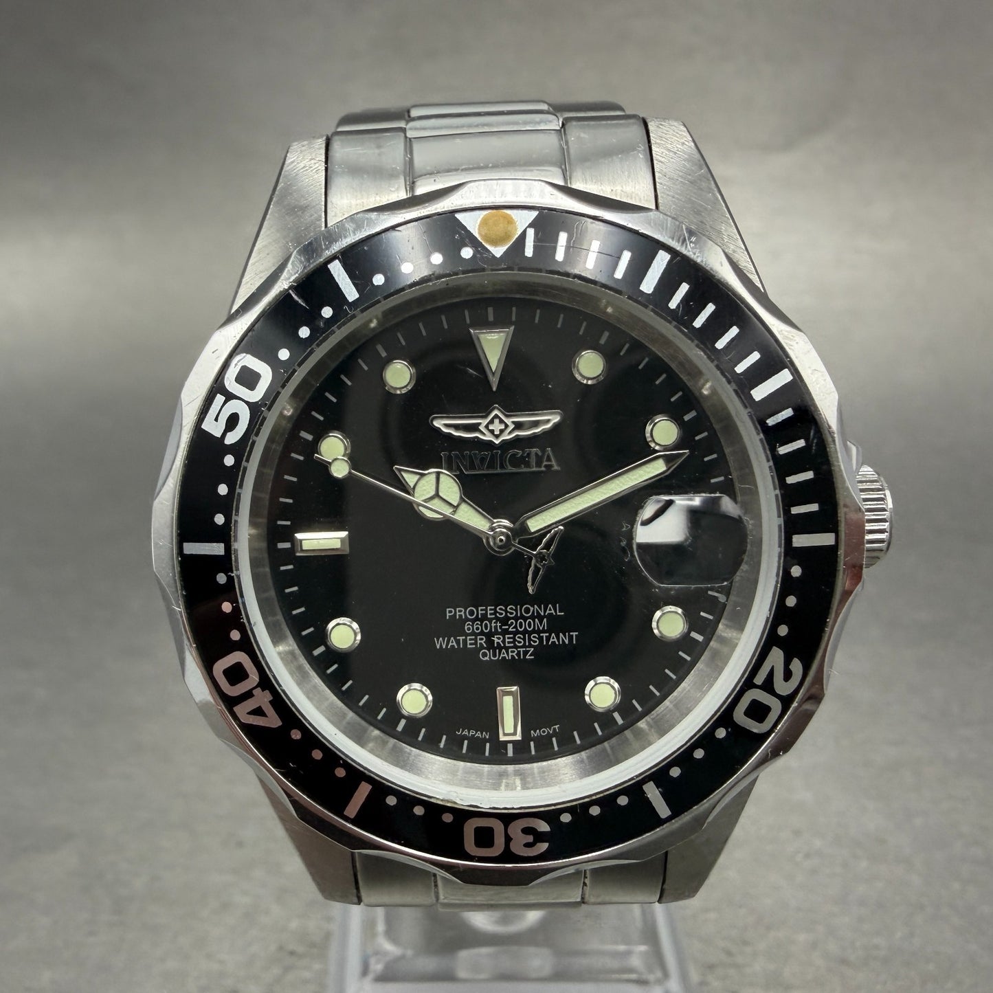 Invicta Pro Diver Watch Men 38mm Black Dial Silver Tone Date Round 8932 New Batt0