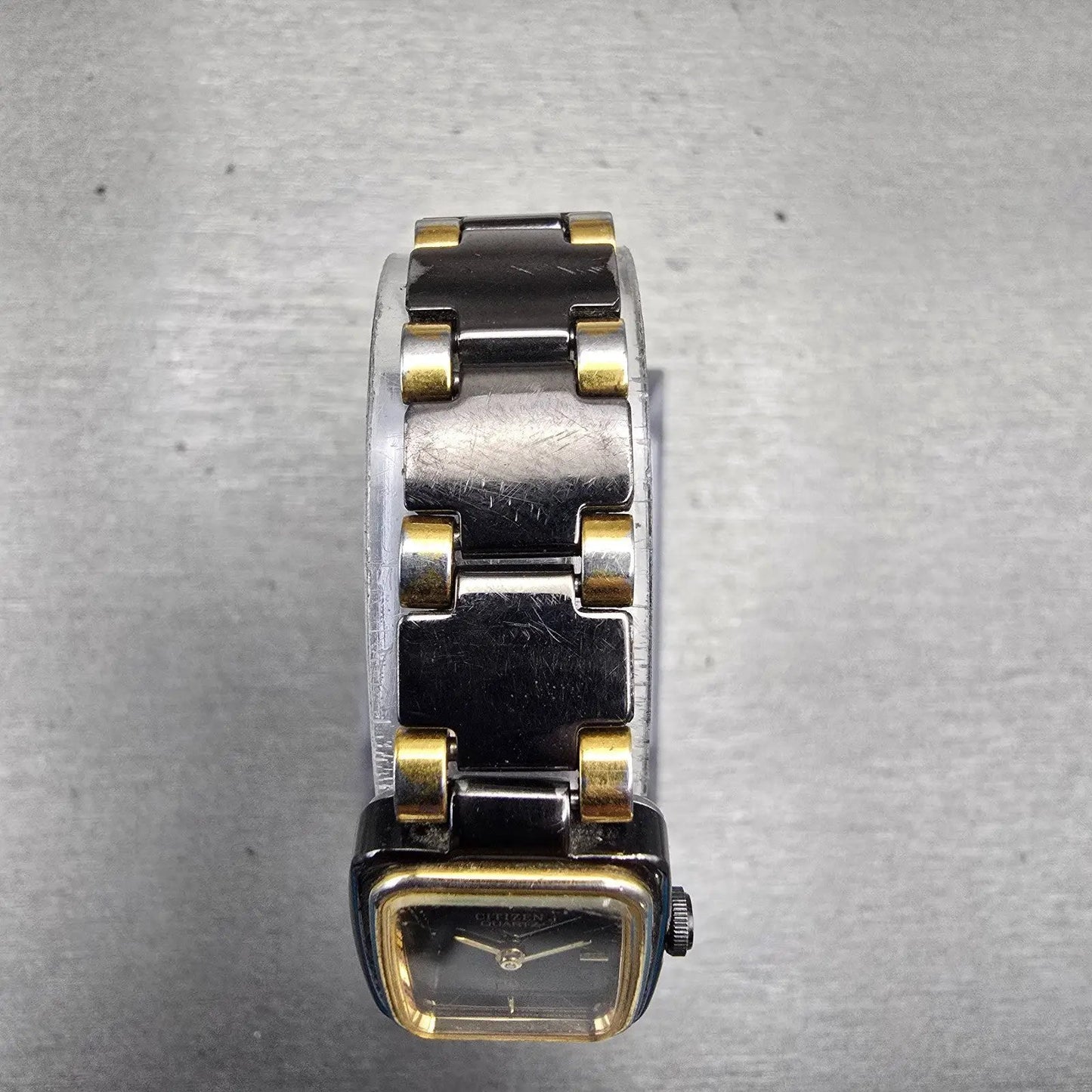 Citizen CQ Watch Women 17mm Black Dial Two Tone Rectangle 3220-S05031 New Batt4
