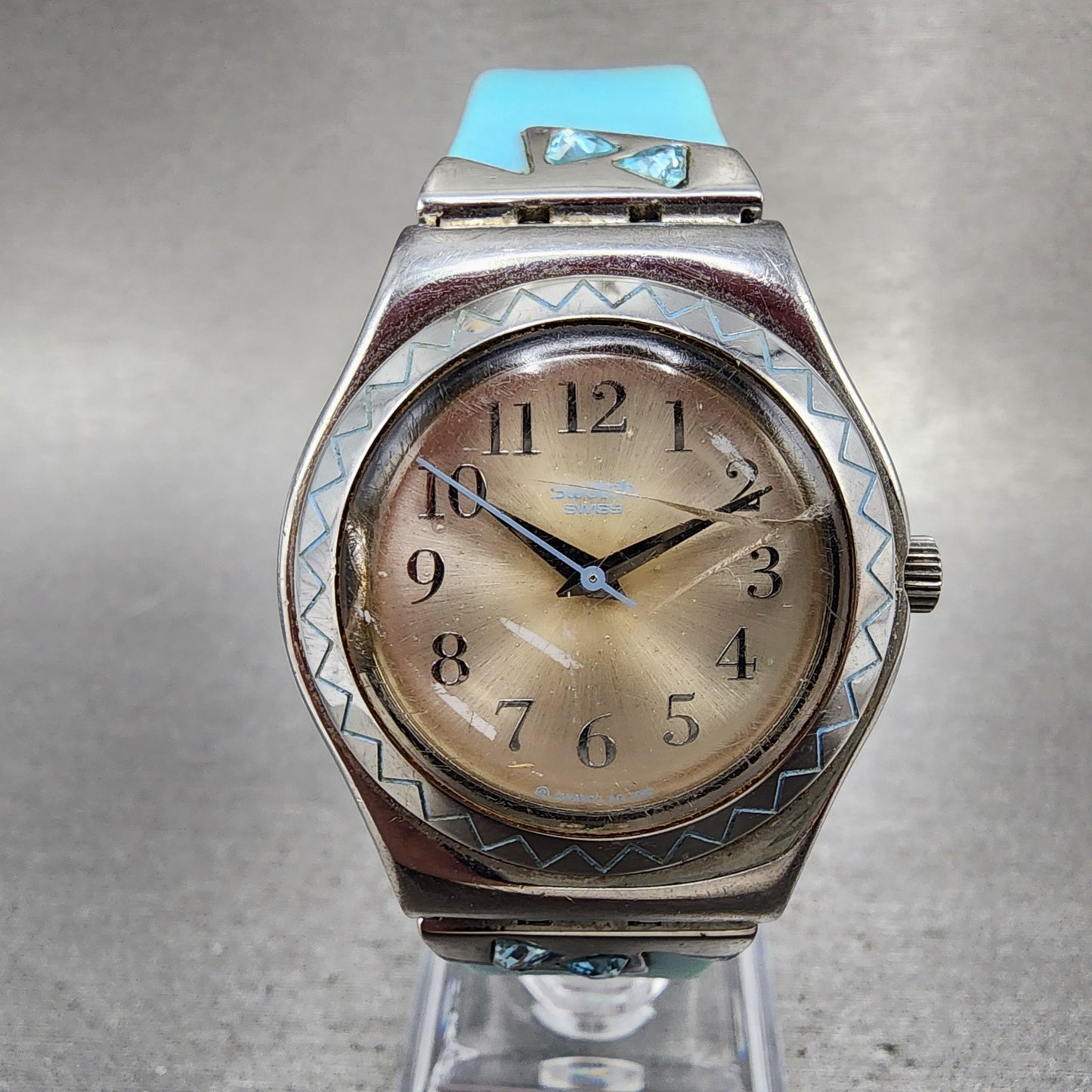 Swatch Irony Medium Ellazul Watch Women 33mm Silver Dial Silver Tone New Battery0