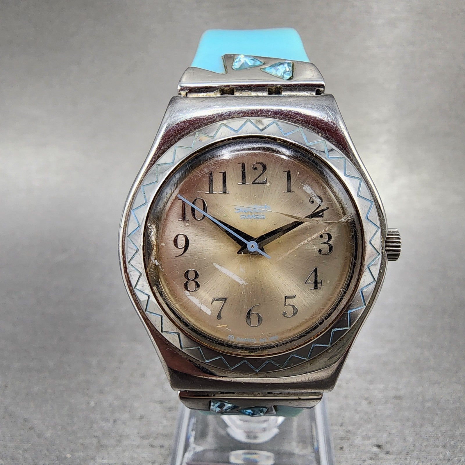 Swatch Irony Medium Ellazul Watch Women 33mm Silver Dial Silver Tone New Battery0