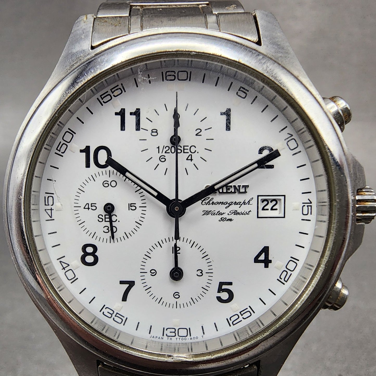 Orient Chronograph Watch Men 38mm White Dial Silver Tone Round New Battery1