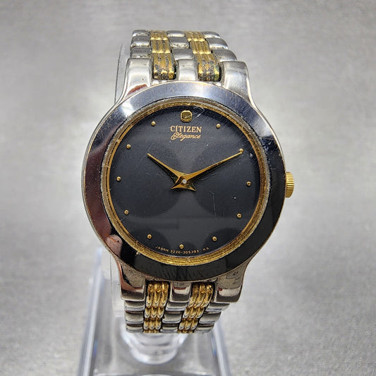 Citizen Elegance Watch Women 23mm Black Dial Two Tone Round 3220325311 New Batt0