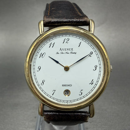 Seiko Avenue Watch Unisex 32mm White Dial Gold Tone Date 5P39-6070 New Battery0