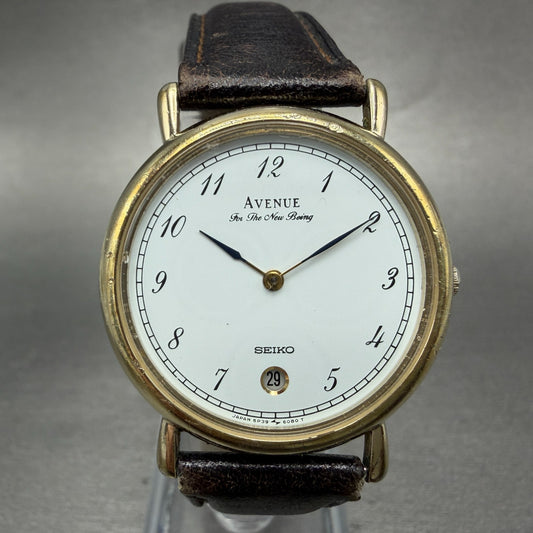 Seiko Avenue Watch Unisex 32mm White Dial Gold Tone Date 5P39-6070 New Battery0