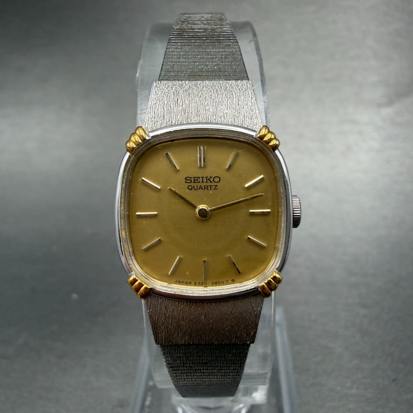 Seiko Watch Women 18mm Champagne Dial Two Tone Square 2320-6710 New Battery VTG0