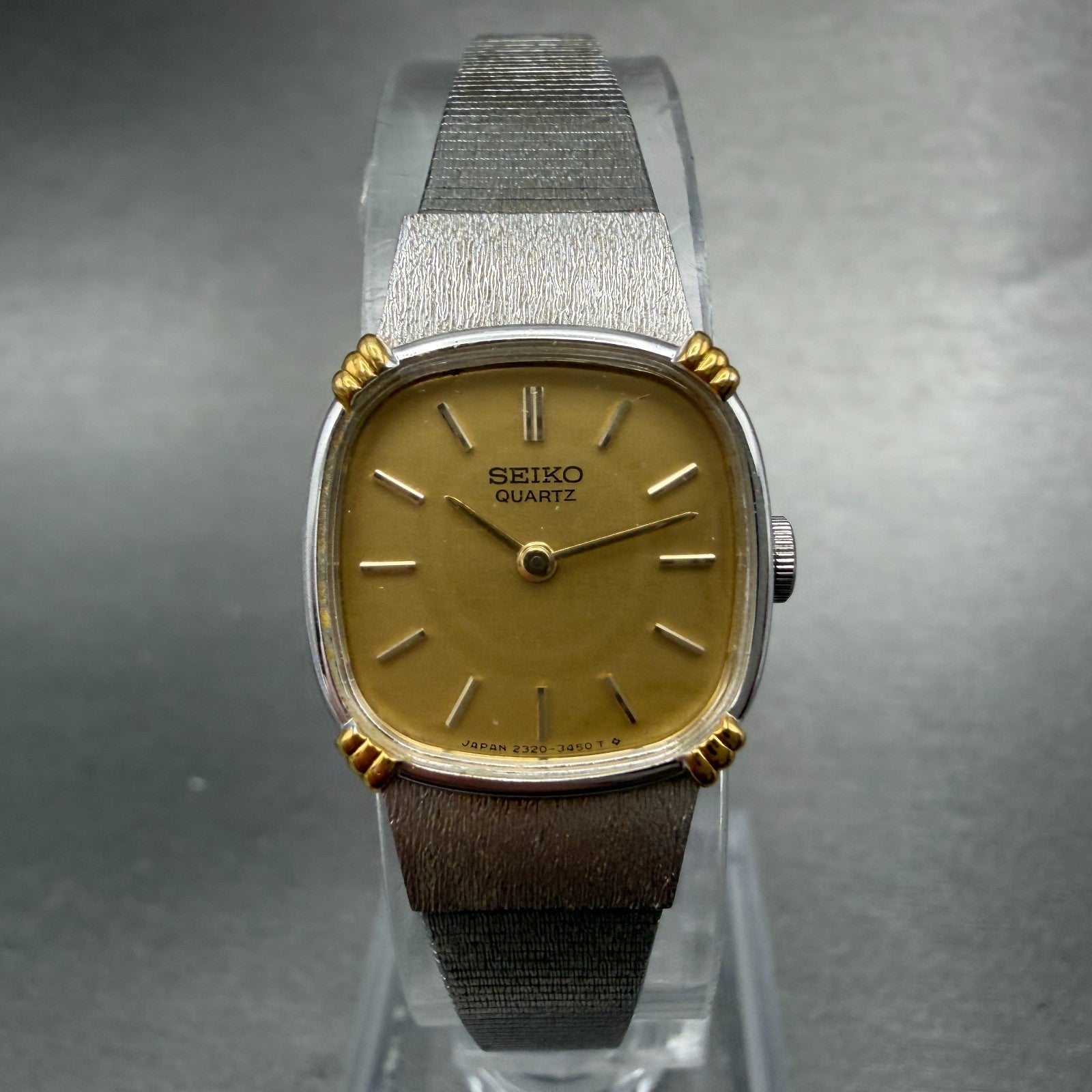 Seiko Watch Women 18mm Champagne Dial Two Tone Square 2320-6710 New Battery VTG0