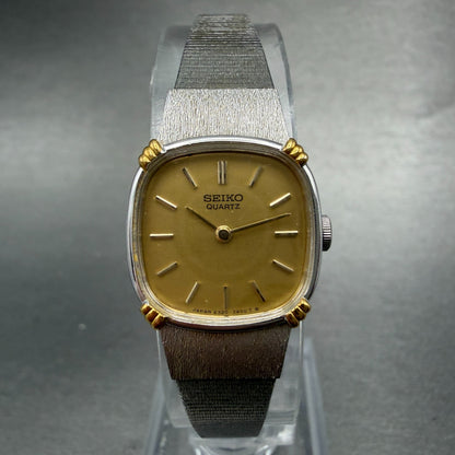 Seiko Watch Women 18mm Champagne Dial Two Tone Square 2320-6710 New Battery VTG0