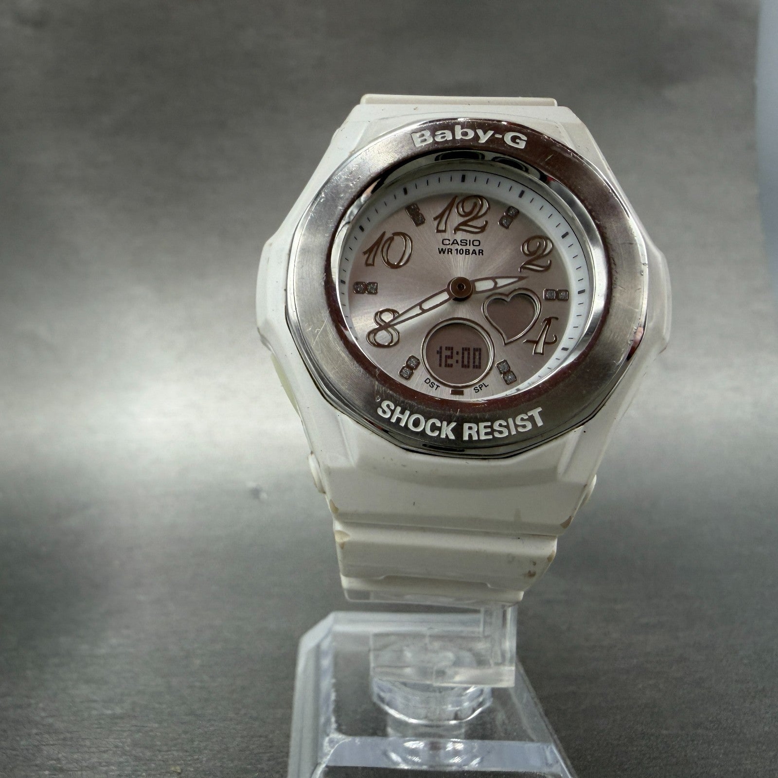 Casio Baby-G Watch Women 38mm White Dial White Case Round BGA-100 New Battery AB5