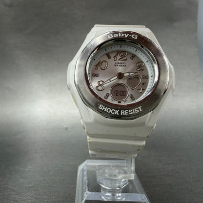 Casio Baby-G Watch Women 38mm White Dial White Case Round BGA-100 New Battery AB5