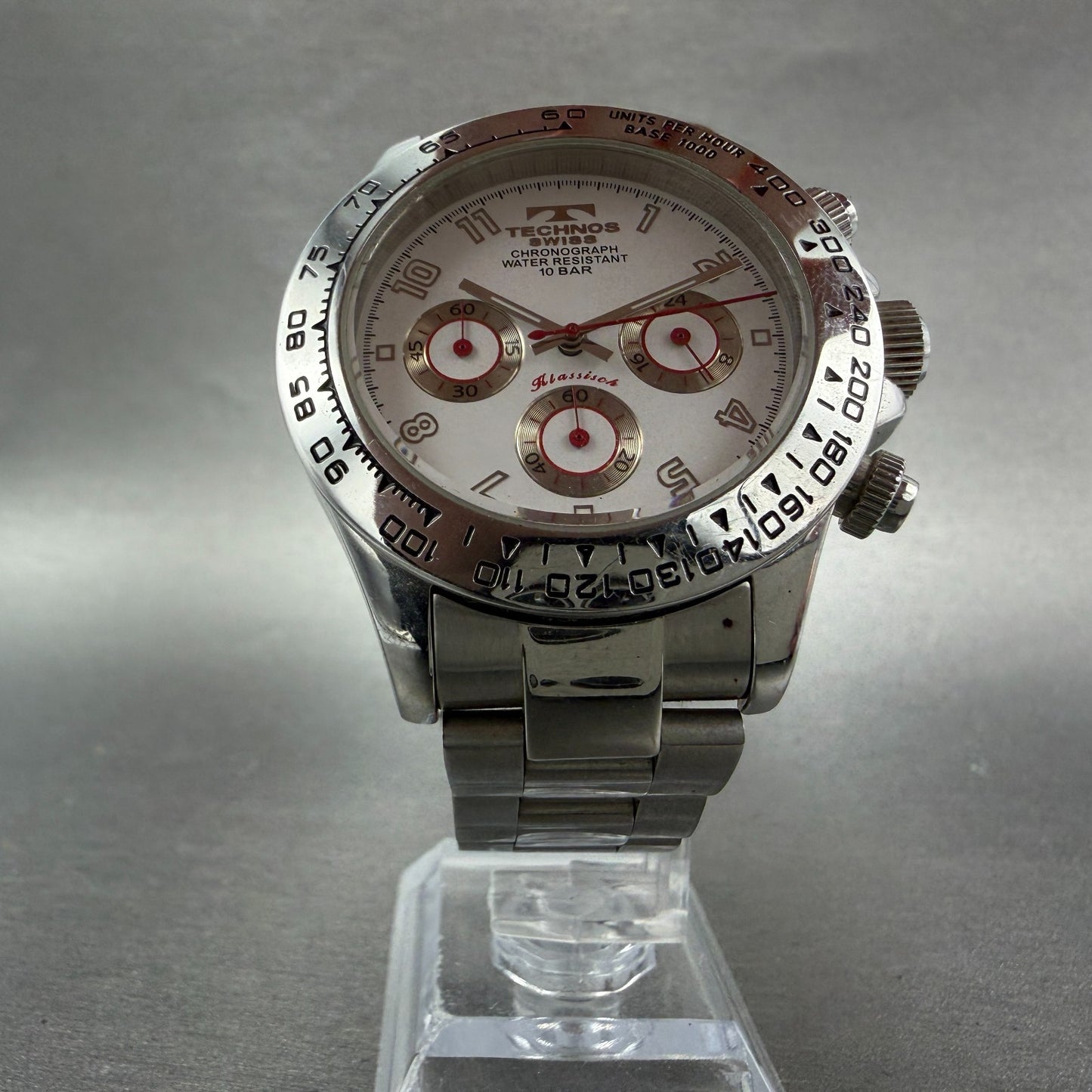 Technos Chronograph Watch Men 41mm White Dial Silver Tone Round TBKC847 New Batt5
