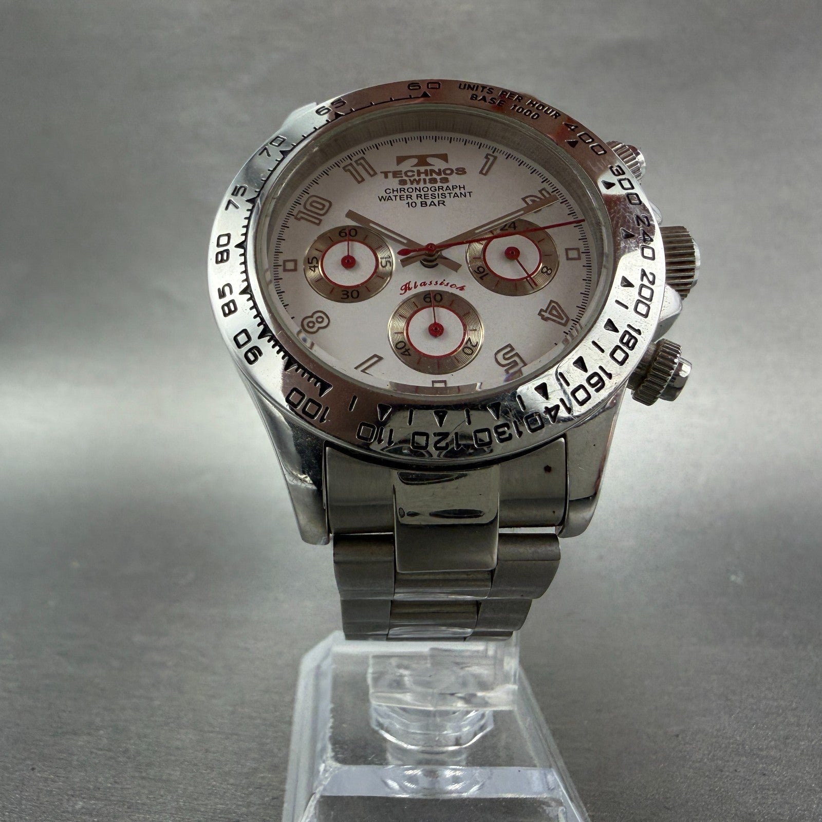 Technos Chronograph Watch Men 41mm White Dial Silver Tone Round TBKC847 New Batt5