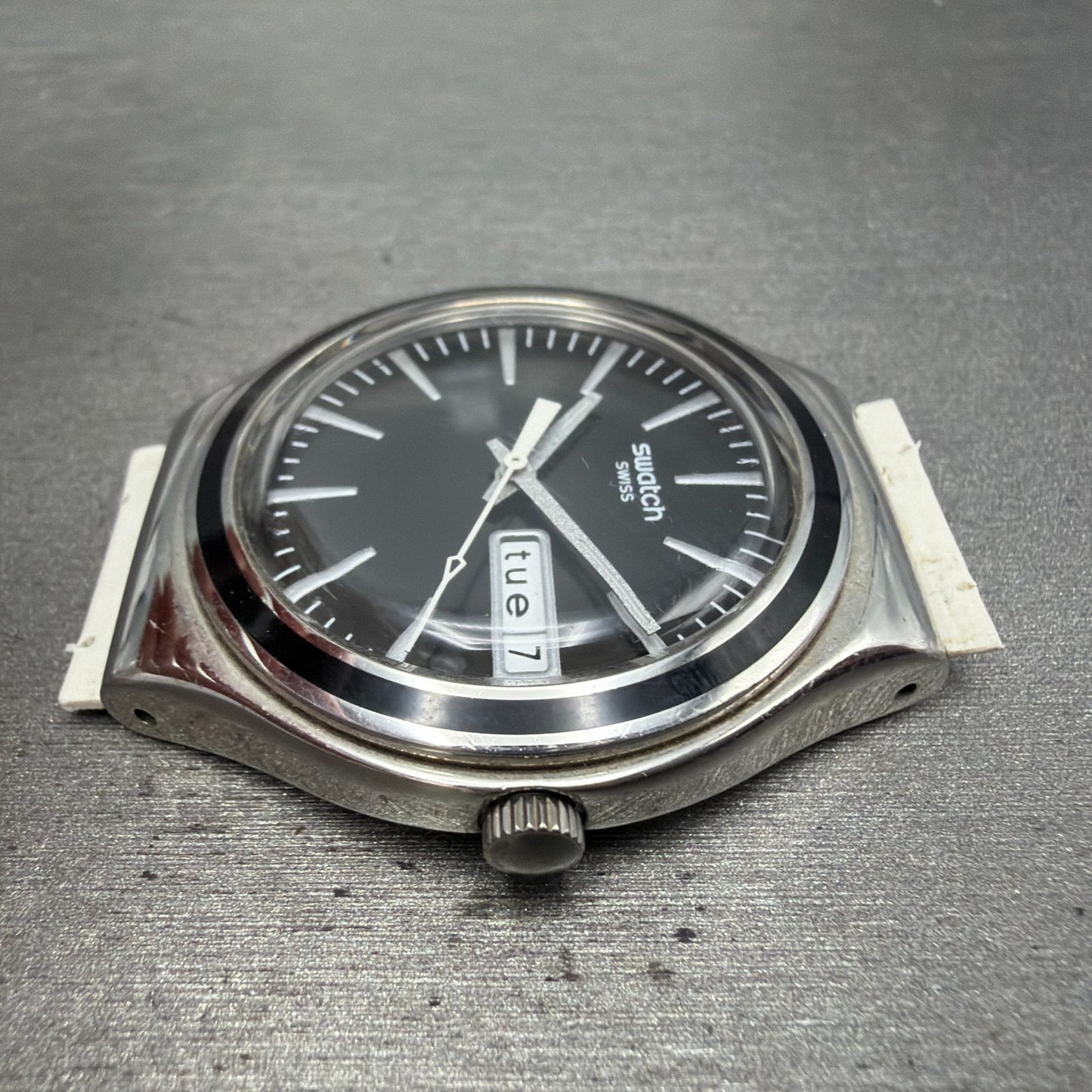 Swatch Irony Charcoal Suit Watch Men 38mm Black Dial Steel Daydate YGS744 NewBat5